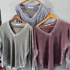 Lot of Three Project Social T Thin Burnout Waffle Tops Small & Medium